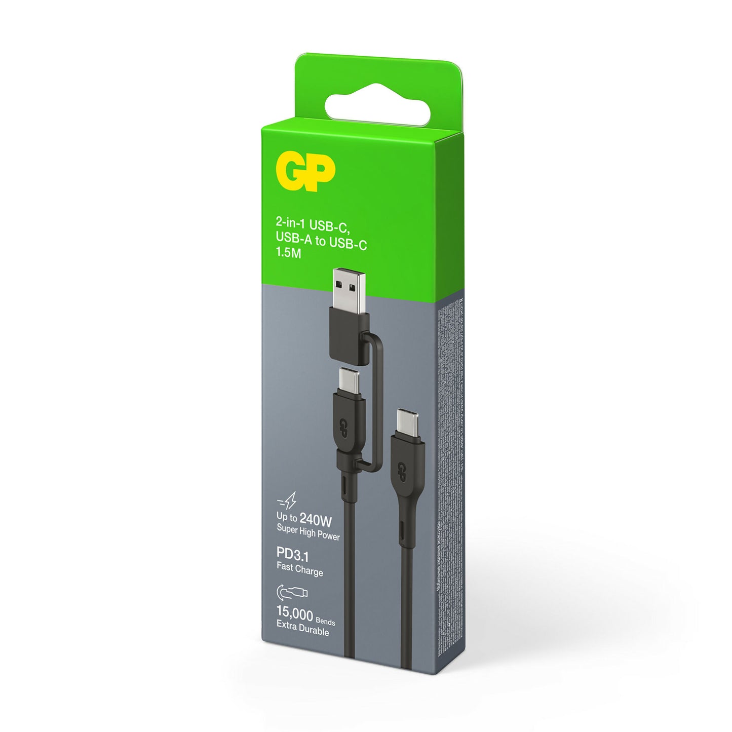 GP 超霸1.5米2合1 USB-C / USB-A至USB-C 240W 數據傳輸充電線 CCBV